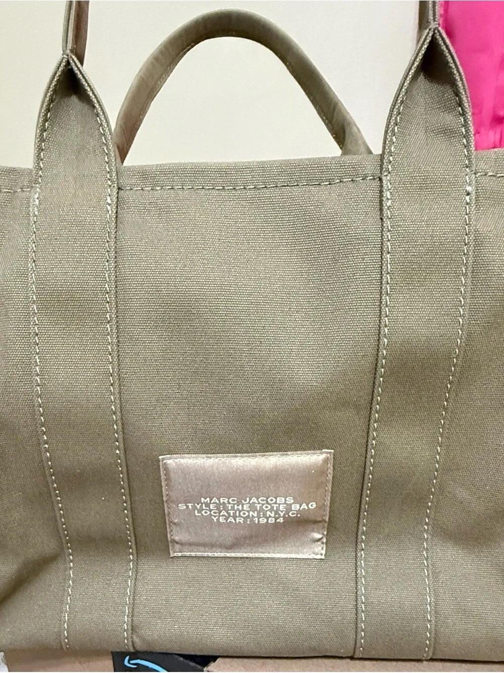 Marc Jacobs Olive Canvas The Tote Bag with White Logo
